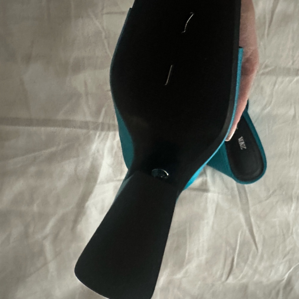 Zara Blue Square Toe Mules - Picture 3 of 3